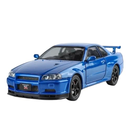 1 24 Für Skyline Ares GTR R34 Legierung Sportwagen Druckguss Metall Rennfahrzeuge Modell Sound Und Licht Spielzeug Sammlungen Druckguss Fahrzeuge Modell(Blau) von TQMEAD