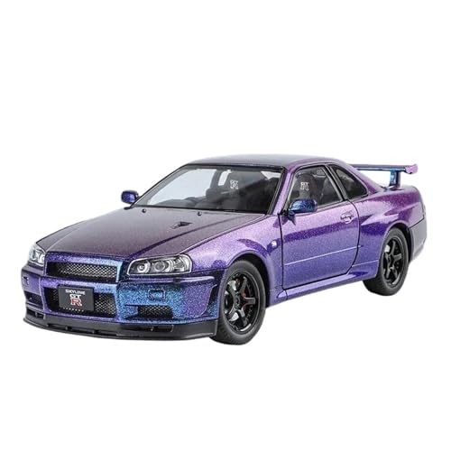 1 24 Für Skyline Ares GTR R34 Legierung Sportwagen Druckguss Metall Rennfahrzeuge Modell Sound Und Licht Spielzeug Sammlungen Druckguss Fahrzeuge Modell(Purple) von TQMEAD