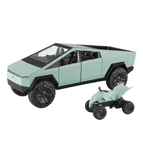 1 24 Für Tesla Pickup Modell Legierung Auto Geländewagen Sound Und Licht Zurückziehen Spielzeug Auto Sammlung Dekoration Druckguss Fahrzeuge Modell(Grün) von TQMEAD