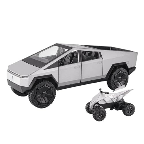 1 24 Für Tesla Pickup Modell Legierung Auto Geländewagen Sound Und Licht Zurückziehen Spielzeug Auto Sammlung Dekoration Druckguss Fahrzeuge Modell(White) von TQMEAD