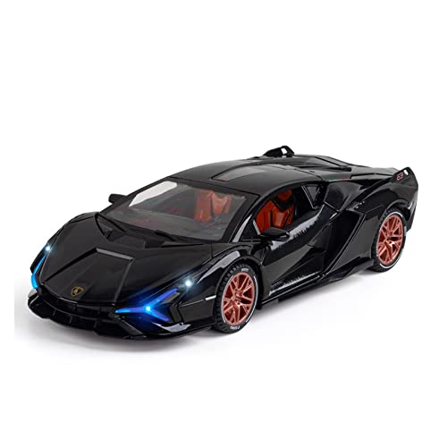 1 24 for Lamborghini Lightning Alloy Sound Und Light Zurückziehen Automodell Dekoration Geschenke Spielzeug Handwerk Druckguss Fahrzeuge Modell(Schwarz) von TQMEAD