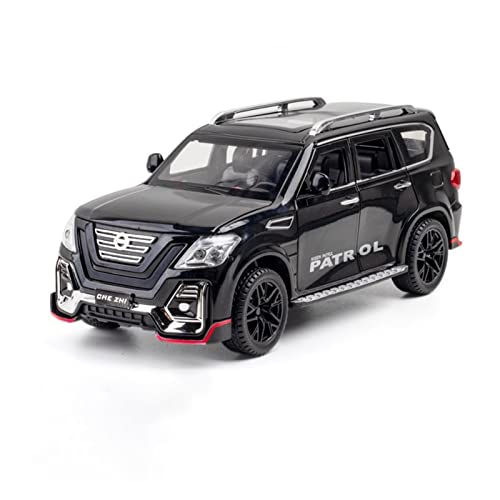 1 24 for Nissan Patrol Druckgusslegierung Modell Dekoration Zurückziehen SUV Spielzeug Geschenk Druckguss Fahrzeuge Modell(Schwarz) von TQMEAD