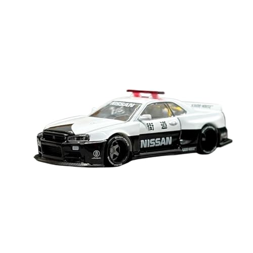 1:64 für Nissan GTR R34 Polizeiauto Druckgusslegierung Statisches Automodell Sammlung Dekoration von TQMEAD