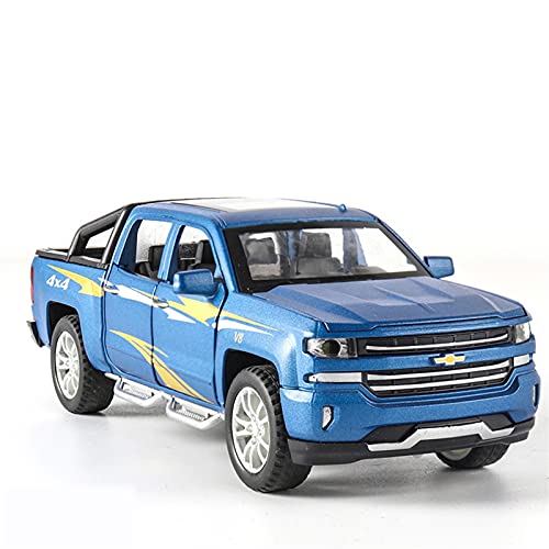 Für Chevrolet Silverado Pickup SUV Automodell Spielzeugauto Legierung Ziehen Autos Mit Sound Und Licht 1 32 Druckguss Fahrzeuge Modell(Blau) von TQMEAD