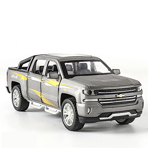 Für Chevrolet Silverado Pickup SUV Automodell Spielzeugauto Legierung Ziehen Autos Mit Sound Und Licht 1 32 Druckguss Fahrzeuge Modell(Gray) von TQMEAD