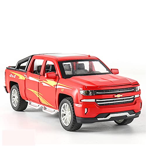 Für Chevrolet Silverado Pickup SUV Automodell Spielzeugauto Legierung Ziehen Autos Mit Sound Und Licht 1 32 Druckguss Fahrzeuge Modell(Rot) von TQMEAD