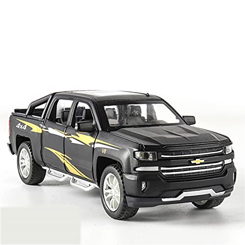 Für Chevrolet Silverado Pickup SUV Automodell Spielzeugauto Legierung Ziehen Autos Mit Sound Und Licht 1 32 Druckguss Fahrzeuge Modell(Schwarz) von TQMEAD