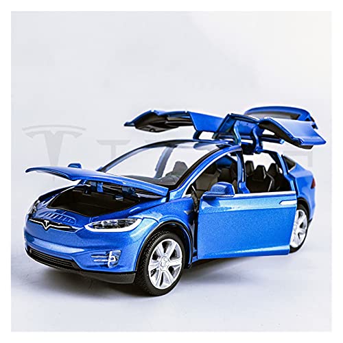 Für Tesla Model X90 1 32 Simulation Diecast Legierung SUV Automodell Sound Light Kinder Spielzeugfahrzeug Sammlerstück Druckguss Fahrzeuge Modell(Blau) von TQMEAD