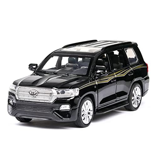 for Toyota Land Cruiser 1 32 Simulation Legierung Druckguss Sound Und Licht Pull Back Modellauto Druckguss Fahrzeuge Modell(Schwarz) von TQMEAD