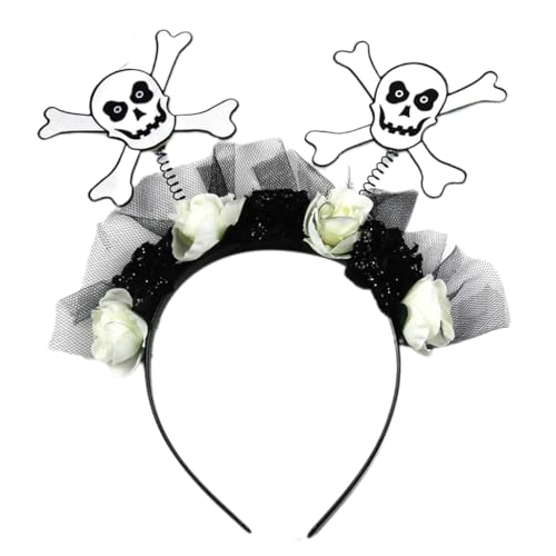 TQUXNGA Kopfschmuck Totenkopf Blumen Stirnband Halloween Skelett Kranz Stirnband Foto Requisiten Haarschmuck von TQUXNGA