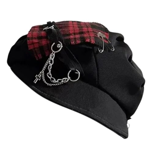 TQUXNGA Trendige Baskenmütze, Metallkette, Unisex, Kopfbedeckung, Accessoire für Damen und Herren, Cabbie-Hut für Halloween, Cosplay, Party-Outfit von TQUXNGA