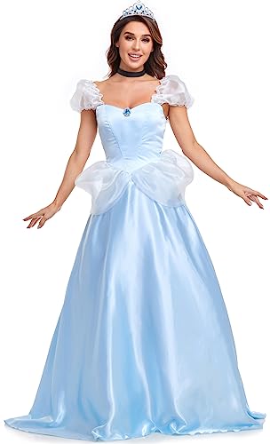 TRACYCY Damen Aschenputtel Kostüm Kleid Erwachsene Cosplay Cinderella Lang Abendkleid Verkleidung Halloween Weihnachten Fasching Karneval Geburtstag Partykleid Blau TRACYCY Damen Aschenputtel Kostüm Kleid Erwachsene Cosplay Cinderella Lang Abendkleid Verkleidung Halloween Weihnachten Fasching Karneval Geburtstag Partykleid Blau von TRACYCY