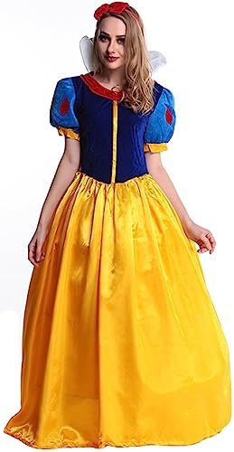 TRACYCY Damen Schneewittchen Kostüm Erwachsene Cosplay Snow White Lang Abendkleid mit Umhang Verkleidung Halloween Weihnachten Karneval Geburtstag Partykleid von TRACYCY