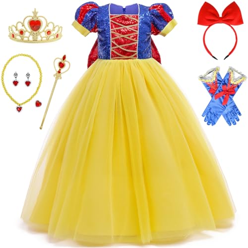 TRACYCY Mädchen Schneewittchen Kostüm Pailletten Prinzessin Abendkleid mit Zubehör Weihnachten Karneval Halloween Party Fest Snow White Kostüm Verkleidung, 3-9 Jahre TRACYCY Mädchen Schneewittchen Kostüm Pailletten Prinzessin Abendkleid mit Zubehör Weihnachten Karneval Halloween Party Fest Snow White Kostüm Verkleidung, 3-9 Jahre von TRACYCY