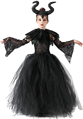 TRACYCY Maleficent Kostüm Mädchen Cosplay Hexe Lang Tüll Festkleid mit Horn Cape und Federkragen Ärmel Anzug 4tlg für Halloween Karneval Verkleidung Partykleid Fasching Outfit Schwarz Größe 2-10 Jahre TRACYCY Maleficent Kostüm Mädchen Cosplay Hexe Lang Tüll Festkleid mit Horn Cape und Federkragen Ärmel Anzug 4tlg für Halloween Karneval Verkleidung Partykleid Fasching Outfit Schwarz Größe 2-10 Jahre von TRACYCY