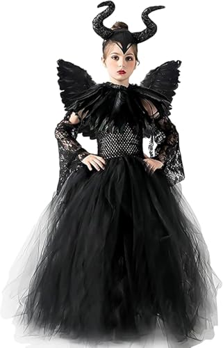 TRACYCY Maleficent Kostüm mit Flügel Mädchen Cosplay Hexe Lang Tüll Festkleid und Horn Cape Federkragen Handschuhe Anzug 5tlg für Halloween Karneval Verkleidung Partykleid Fasching Outfit 2-10 Jahre TRACYCY Maleficent Kostüm mit Flügel Mädchen Cosplay Hexe Lang Tüll Festkleid und Horn Cape Federkragen Handschuhe Anzug 5tlg für Halloween Karneval Verkleidung Partykleid Fasching Outfit 2-10 Jahre von TRACYCY