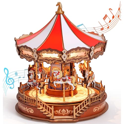 Karussell-Musikbox, 3D-Puzzle, Holz, Modellbau-Kits mit LED-Lichtern, zur Förderung der Kreativität, Geschenke für Geburtstag, Weihnachten Karussell-Musikbox, 3D-Puzzle, Holz, Modellbau-Kits mit LED-Lichtern, zur Förderung der Kreativität, Geschenke für Geburtstag, Weihnachten von TRACYE