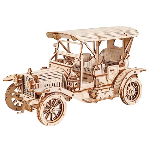 Retro Oldtimer 3D Holzpuzzle,Spielzeugauto Modellbausatz Teenager und Erwachsene,mit Sitz und Faltdach,Detailliertes Mechanisches Modellauto von TRACYE