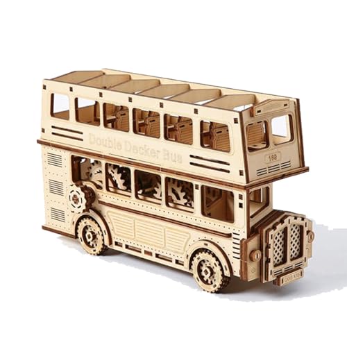 TRACYE Doppeldeckerbus Holz 3D Puzzles,Vintage Holzbausatz, Selbstmontage Brainteaser Desktop Spielzeug,für Bestes Geburtstagsgeschenk von TRACYE