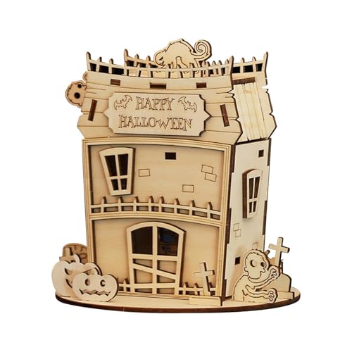 TRACYE Halloween Haus 3D Holz Puzzle,Spielzeug Handwerk Holzmodellbau,Hirnteaser Kreativen Bastelspaß, Geburtstag Weihnachten für Erwachsene Bausatz von TRACYE