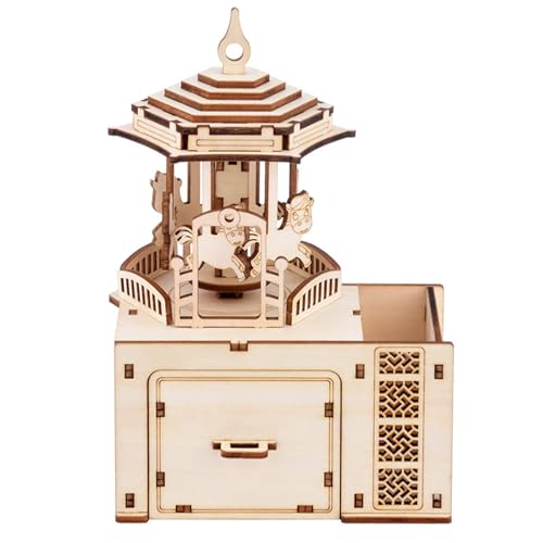 TRACYE Karussell Musikbox 3D Holzpuzzle,DIY Zusammengebaute Denksport Spiele,mit Stifthalter Mechanisches Modell,Geschenk für Heimbüro Dekor TRACYE Karussell Musikbox 3D Holzpuzzle,DIY Zusammengebaute Denksport Spiele,mit Stifthalter Mechanisches Modell,Geschenk für Heimbüro Dekor von TRACYE