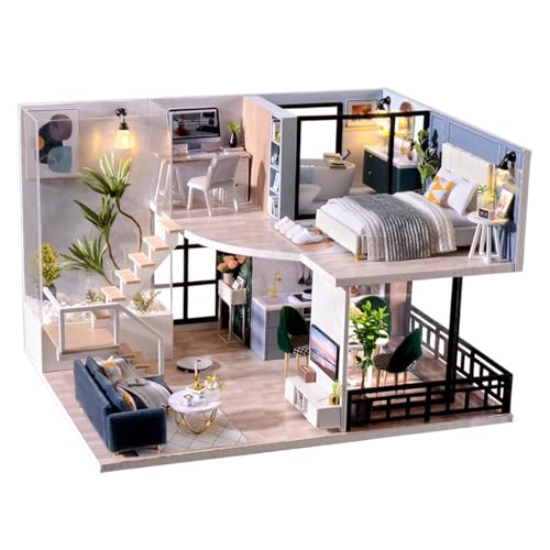 Wohnung 3D Holzpuzzle, DIY Miniatur Puppenhaus Möbel, Handgemachte Moderne Villa Modell mit Musikbox, Kreative Puppe Haus Spielzeug Wohnung 3D Holzpuzzle, DIY Miniatur Puppenhaus Möbel, Handgemachte Moderne Villa Modell mit Musikbox, Kreative Puppe Haus Spielzeug von TRACYE
