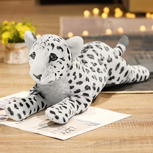 TRAVELKNOT Kuscheltier Leopard Weiß Großer Leopard Plüschtier Niedliches Stofftier Schneeleopard Plüschtier zum Sammeln & Kuscheln & Spielen Geschenk für Kinder Junge Geschenk 40cm von TRAVELKNOT