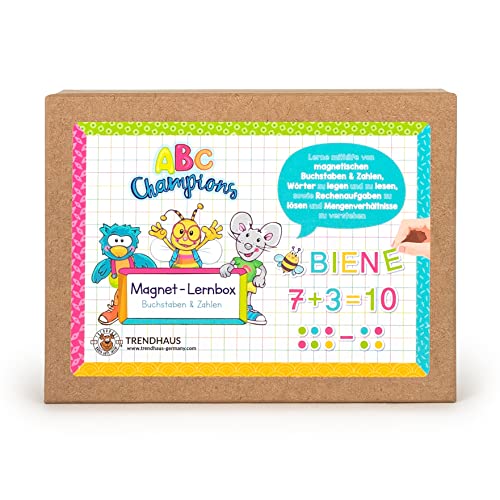 TRENDHAUS 956446 ABC Champions Mini-Magnettafel für Kinder, Magnetische Buchstaben & Zahlen, Kleines Geschenk zum Schulanfang von TRENDHAUS