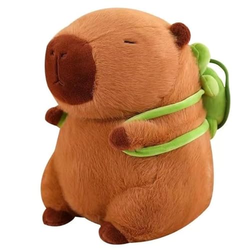 TRENSETGO Capybara Plüschtier mit Schildkröten-Rucksack, Kuscheltier in Braun mit Grünen Schildkröten-Rucksack, Weiches Stofftier (85CM) von TRENSETGO