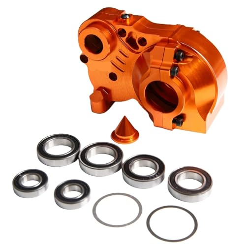CNC Aluminium Diff Getriebe Getriebe Fall for 1/5 RC Auto for HPI KM RV for Ba-ja 5b ss 5sc Upgrade Teil(Orange w Bearing) von TREPMEUN