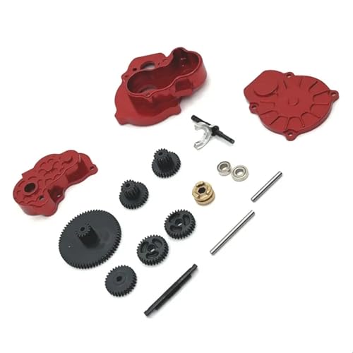 TREPMEUN Aluminium-Getriebeabdeckung + Getriebesatz for FMS 1/24 FCX24 Power Wagon 1/24 FCX18 for Le-mur, for Uni-MOG,(Rood) von TREPMEUN