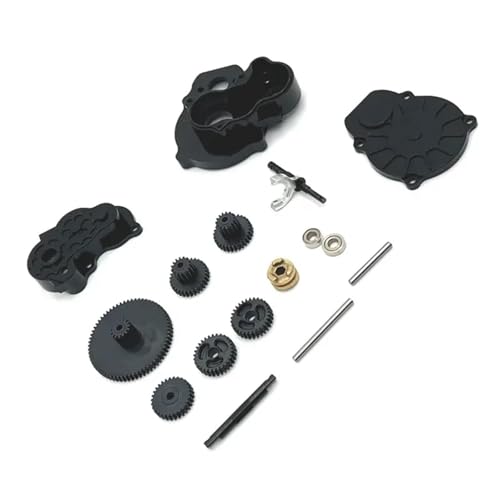 TREPMEUN Aluminium-Getriebeabdeckung + Getriebesatz for FMS 1/24 FCX24 Power Wagon 1/24 FCX18 for Le-mur, for Uni-MOG,(Zwart) von TREPMEUN