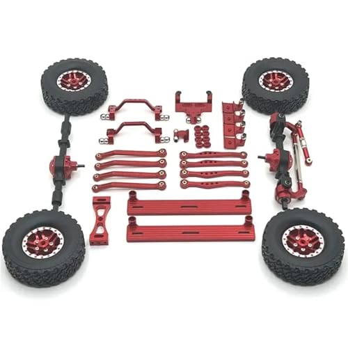 TREPMEUN for WPL C64 C64-1 Metall Vorder- und Hinterachse Chassis Link Rod Zugstange Montieren Seite Pedal Reifen Set 1/16 RC Auto Upgrade Teile(Rood) von TREPMEUN