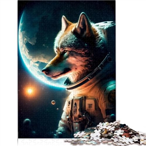 Astronauten-Wolf-Puzzle für Erwachsene, 300 lustige Puzzles für Erwachsene, Holzpuzzles, Holzpuzzles, nachhaltiges Puzzle für Erwachsene, 300 Teile (40 x 28 cm) von TREPko