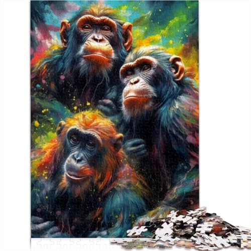 Puzzle für Erwachsene, 300 Teile, Affen malen, schwierige, herausfordernde Puzzles aus Holz, Puzzle für Erwachsene, Geschenke, Lernspiel für Erwachsene, Kinder, 300 Teile (40 x 28 cm) von TREPko