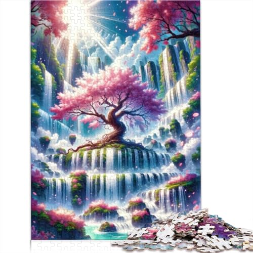 Puzzle für Erwachsene, 300 Teile, Kirschblüten-Wasserfall-Kunst-Puzzle für Erwachsene, Lernspiel, Herausforderungsspielzeug, 300 Teile (40 x 28 cm) von TREPko