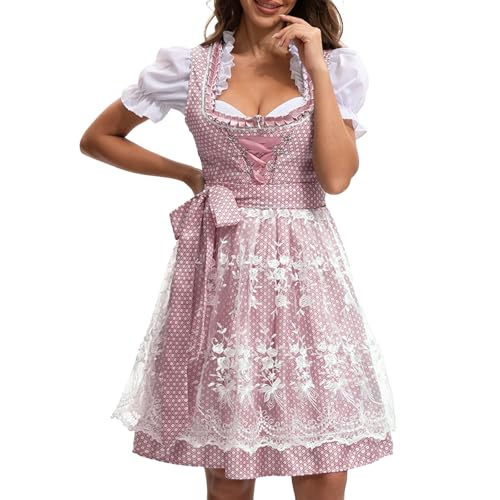Deutsch Oktoberfest Kostüm Set Halloween Bier Kostüm Dirndl Kleider Bluse Schürze Bögen Band Für Erwachsene Frauen Drindl Deutsche Bayerische Oktoberfest Festival Frauen von TRHEEE