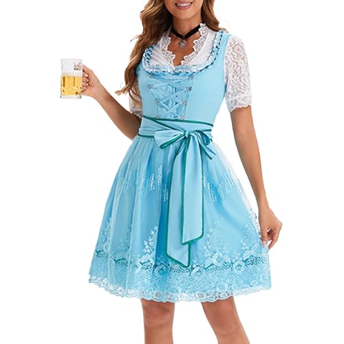 Deutsch Oktoberfest Kostüm Set Halloween Bier Kostüm Dirndl Kleider Bluse Schürze Bögen Band Für Erwachsene Frauen Drindl Deutsche Bayerische Oktoberfest Festival Frauen von TRHEEE