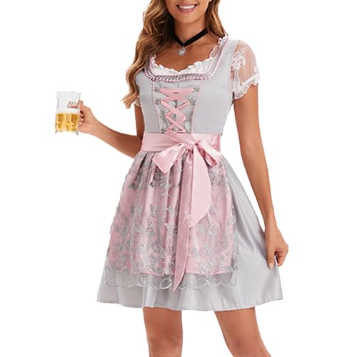Deutsch Oktoberfest Kostüm Set Halloween Bier Kostüm Dirndl Kleider Bluse Schürze Bögen Band Für Erwachsene Frauen Drindl Deutsche Bayerische Oktoberfest Festival Frauen von TRHEEE