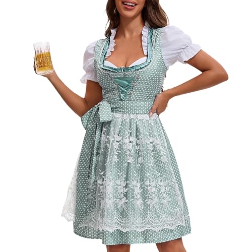 Deutsch Oktoberfest Kostüm Set Halloween Bier Kostüm Dirndl Kleider Bluse Schürze Bögen Band Für Erwachsene Frauen Drindl Deutsche Bayerische Oktoberfest Festival Frauen von TRHEEE