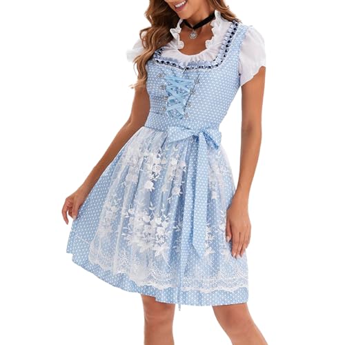 Deutsch Oktoberfest Kostüm Set Halloween Bier Kostüm Dirndl Kleider Bluse Schürze Bögen Band Für Erwachsene Frauen Drindl Deutsche Bayerische Oktoberfest Festival Frauen von TRHEEE