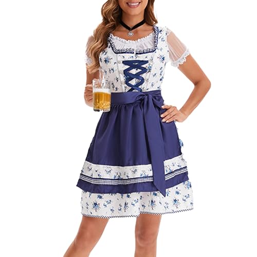 Deutsch Oktoberfest Kostüm Set Halloween Bier Kostüm Dirndl Kleider Bluse Schürze Bögen Band Für Erwachsene Frauen Drindl Deutsche Bayerische Oktoberfest Festival Frauen von TRHEEE