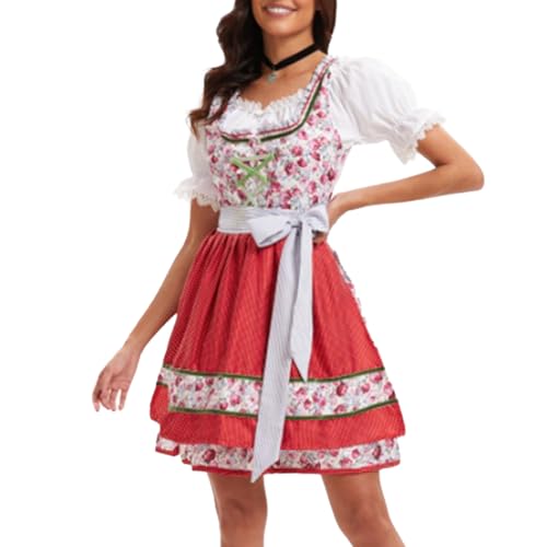 Deutsch Oktoberfest Kostüm Set Halloween Bier Kostüm Dirndl Kleider Bluse Schürze Bögen Band Für Erwachsene Frauen Drindl Deutsche Bayerische Oktoberfest Festival Frauen von TRHEEE