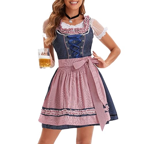 Deutsch Oktoberfest Kostüm Set Halloween Bier Kostüm Dirndl Kleider Bluse Schürze Bögen Band Für Erwachsene Frauen Drindl Deutsche Bayerische Oktoberfest Festival Frauen von TRHEEE
