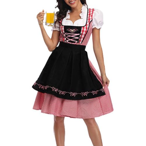 TRHEEE Oktoberfest Dirndl, Womens Deutsch Oktoberfest Kostüme Dirndl Kleiderschürze Ribbon Für Halloween Bier Carnivals Party Kostüm von TRHEEE