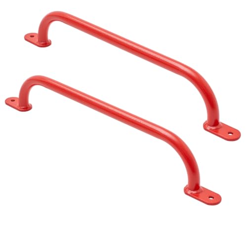 TRIBECCO Klettergriffe Haltegriffe für Outdoor & Indoor Metall Griffe für Spielplatz, Klettergerüst, Spielturm, Hochbett, Leiter und Kletterwand im Kinderzimmer (550 mm Rot, 2 Stücke) von TRIBECCO