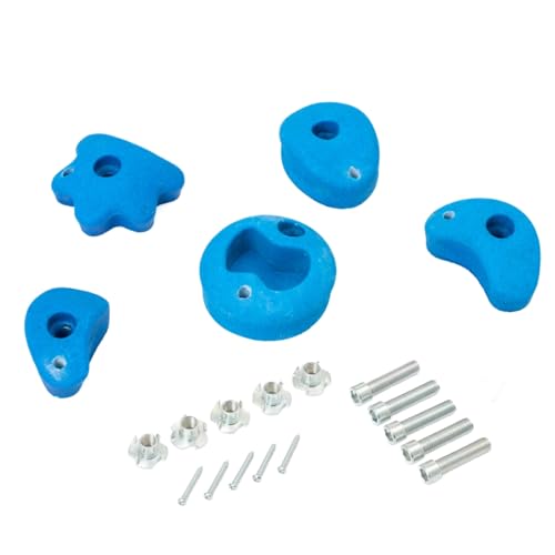TRIBECCO Klettersteine für Kletterwand 5 Stück Klettergriffe inkl. Befestigungsset Verschiedene Formen Größe 8 x 11,5 cm aus Polyresin zum Outdoor- und Indoor-Klettern (Blau) von TRIBECCO