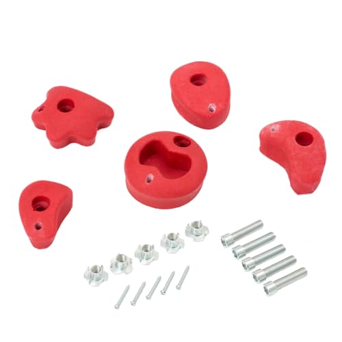 TRIBECCO Klettersteine für Kletterwand 5 Stück Klettergriffe inkl. Befestigungsset Verschiedene Formen Größe 8 x 11,5 cm aus Polyresin zum Outdoor- und Indoor-Klettern (Rot) von TRIBECCO