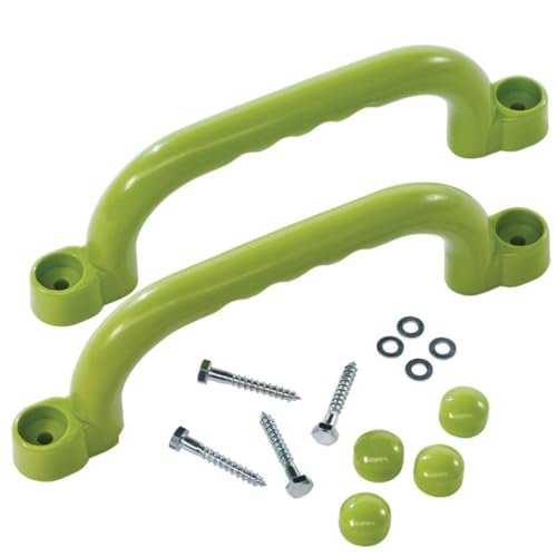TRIBECCO Plastikgriff für den Spielplatz – sicherer, ergonomischer Griff für Kinder, wetterbeständig, stoßfest, einfache Montage, Montageset inklusive – 2 Stück im Set – 25 x 7,5 cm (Limettengrün) von TRIBECCO
