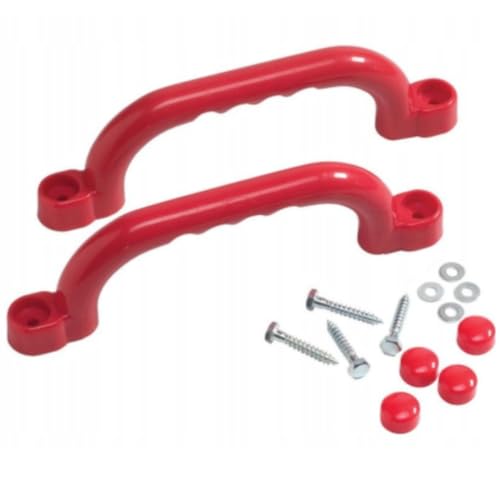TRIBECCO Plastikgriff für den Spielplatz – sicherer, ergonomischer Griff für Kinder, wetterbeständig, stoßfest, einfache Montage, Montageset inklusive – 2 Stück im Set – 25 x 7,5 cm (Rot) von TRIBECCO